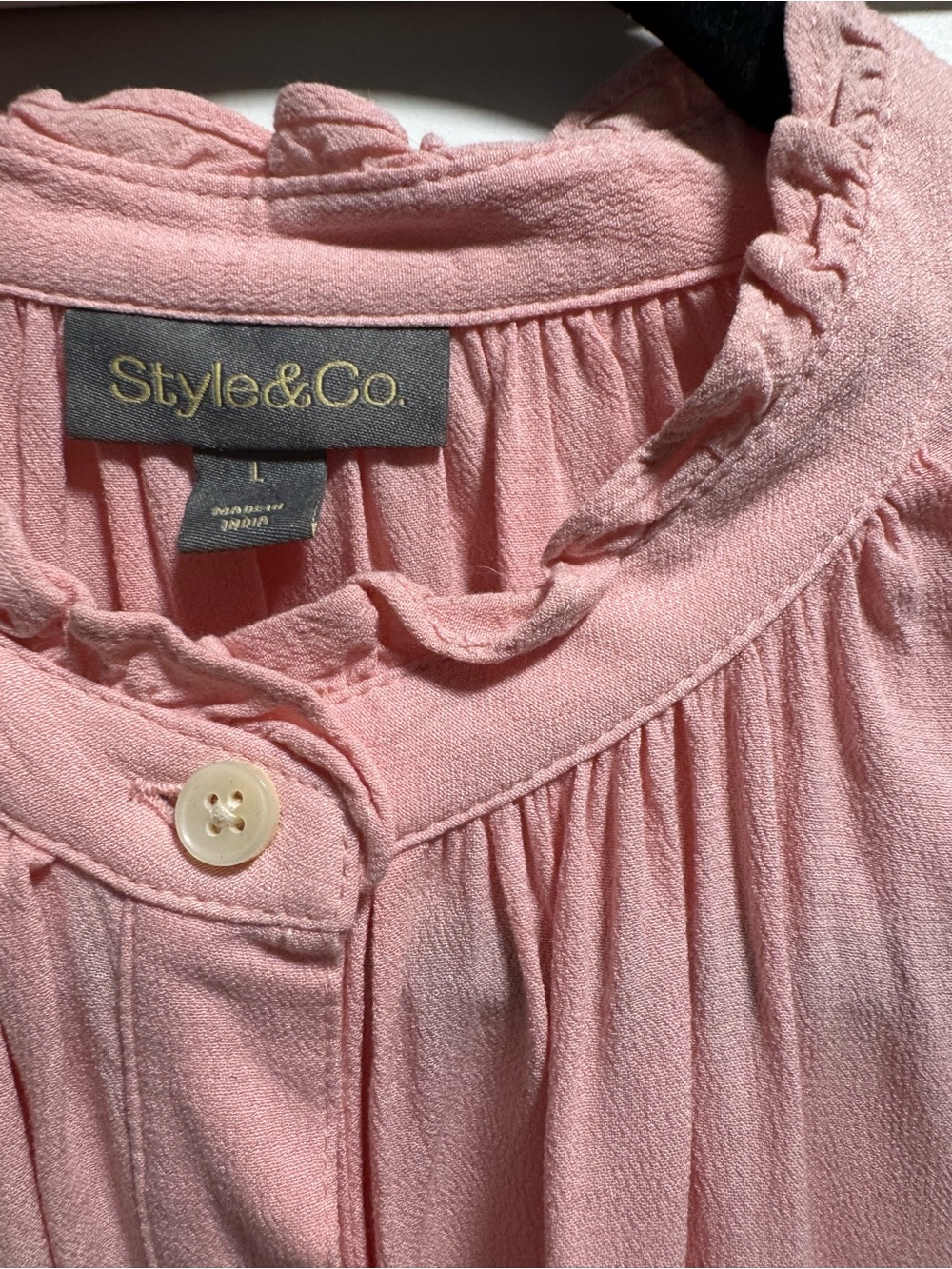 Style & Co. Soft Pink Ruffle-Neck Button Front Tunic - Picture 2 of 3
